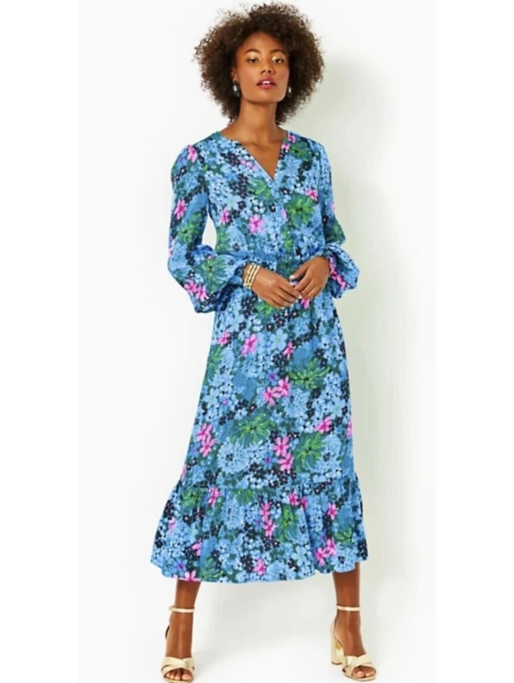 Lilly Pulitzer Loubella Midi Dress Women's 8 Smocked Soirée All Day Floral $258